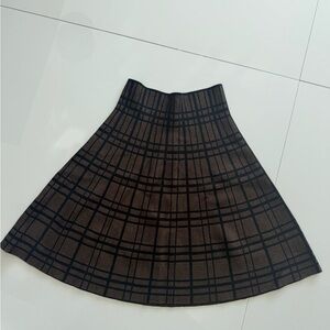 Max Studio Plaid A-Line Skirt - Dark Brown and Black
